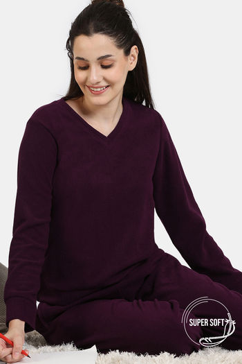 Buy Zivame Cosy Rib Knit Poly Loungewear Set - Pickled Beet